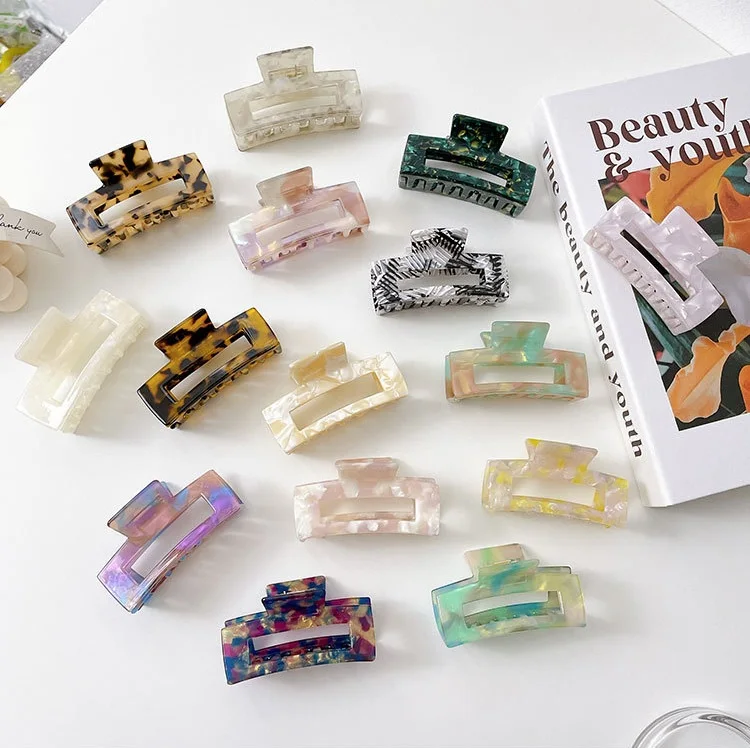 

Большая квадратная заколка-краб для волос из ацетата под черепаховый панцирь, для густых волос, для прически-пучка