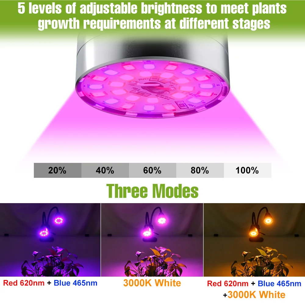 LED Plant Grow Lights Full Spectrum Indoor Growth Box Vegetable Seedlings Flowering Fruiting Cultivation Lamp Timing Auto On/Off