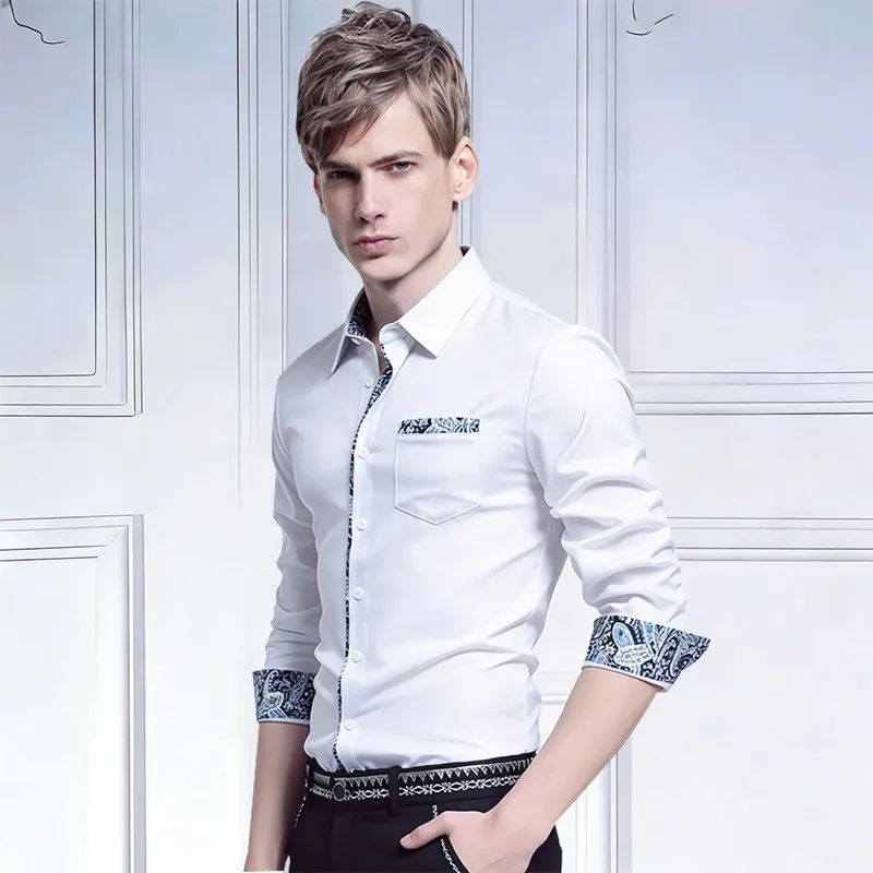 

Мужская рубашка с длинным рукавом, весна 2026, европейский размер 2026, с треугольным воротником, цвет орехового дерева, с цветочным узором, повседневная, свободного кроя.