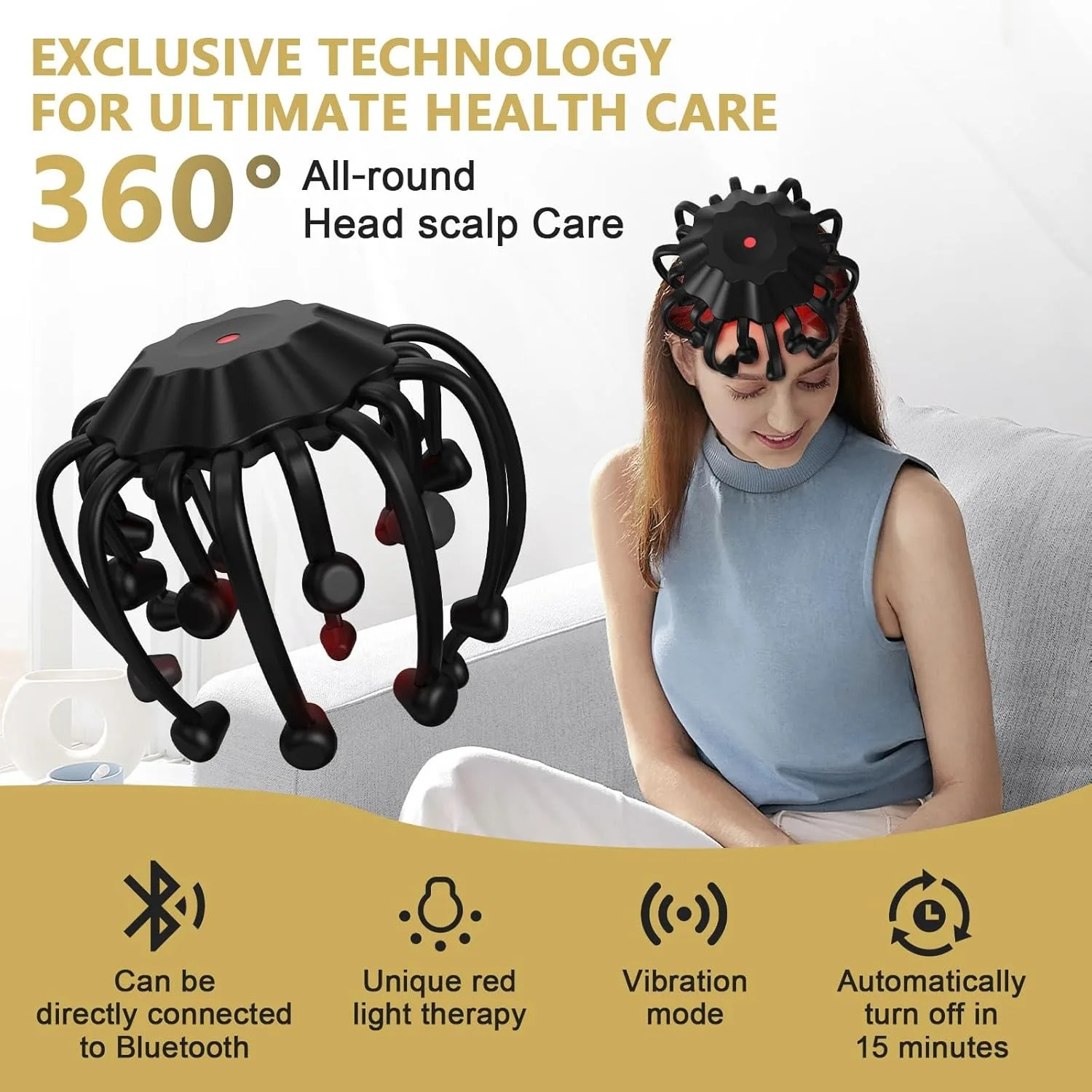 20 Vibrating Contacts, 5 Adjustable Modes, Portable TENS Bluetooth Head Massager for Relieving Pain and Anxiety, Stress Relief