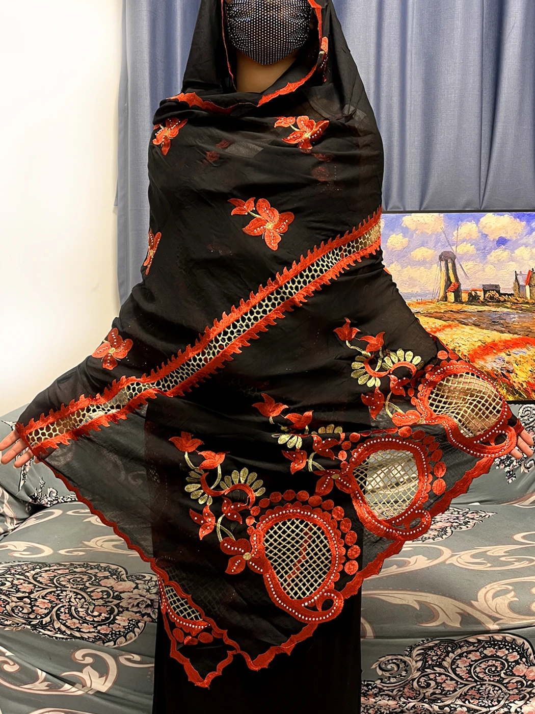 Afrikanischer Radaman Schal Hijabs 210 Femme Musulman Baumwolle bestickt hohl Stil Kopftuch 110 * cm hochwertige Schal Wraps