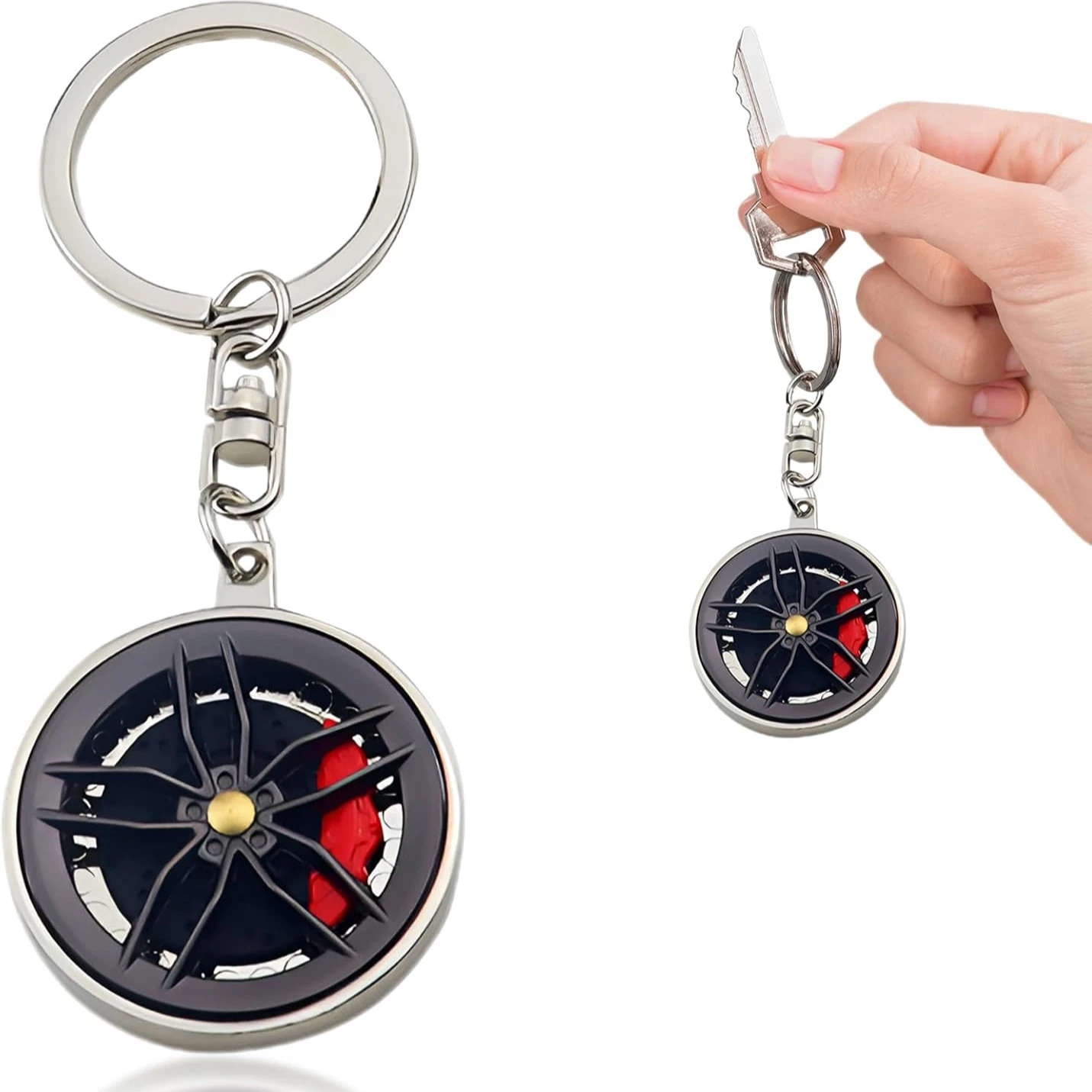 

Car Wheels Key Chain Miniature Car Wheel Hub Keyring, Rotatable Spinner for Stress Relief,Alloy Key Holder Decor for Men Women