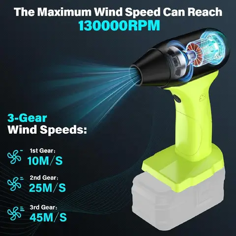350W Portable Violent Turbofan Suitable For Ryobi 18V Lithium Battery High-speed Mini Jet 3-Speed Wireless Blower