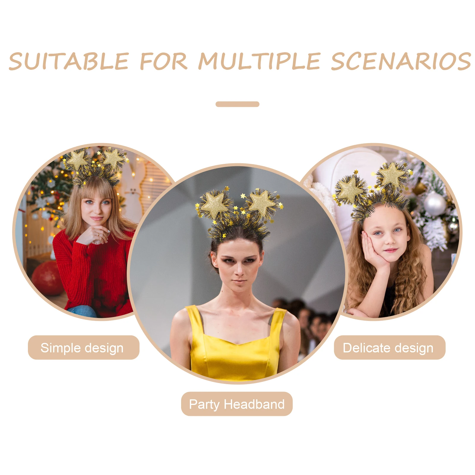 

Pentagram Hair Bands Glitter Star Headbands Black Fairy Headdress Party Supplies Cosplay Accessories Premium Material Photo