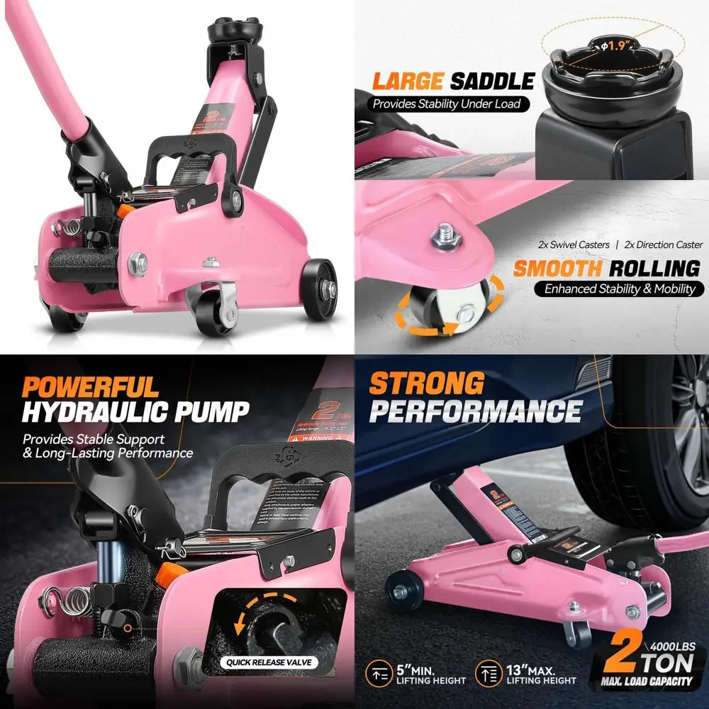 

Heavy-Duty Single-Piston Steel Hydraulic Car Jack, Quick Lift Pump, 5.1-13 Lifting Range, Pink