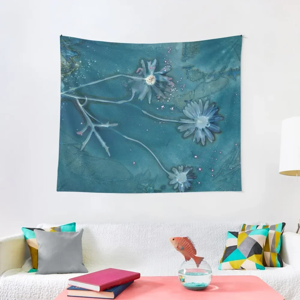 

Argyranthemum Wet Cyanotype Botanical Flower Print Tapestry Living Room Decoration Decoration Aesthetic Tapestry