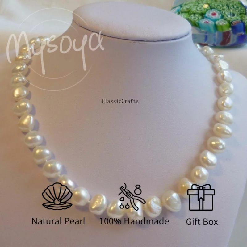 

Ожерелье Mysoya Baroque из пресноводного жемчуга 8-9 мм, подарочная коробка, подарок для него и для нее, идеально подходит для дня рождения, свадьбы, Дня святого Валентина