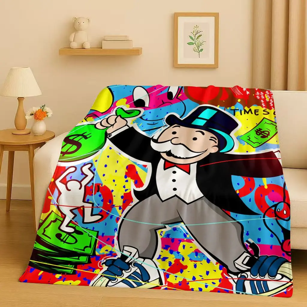 3D Rich Game Monopoly Money Dollar Cartoon Flannel Blanket,Ultra Soft Warm Plush Throw for Home Bedroom Bed Sofa Cover Kids Gift