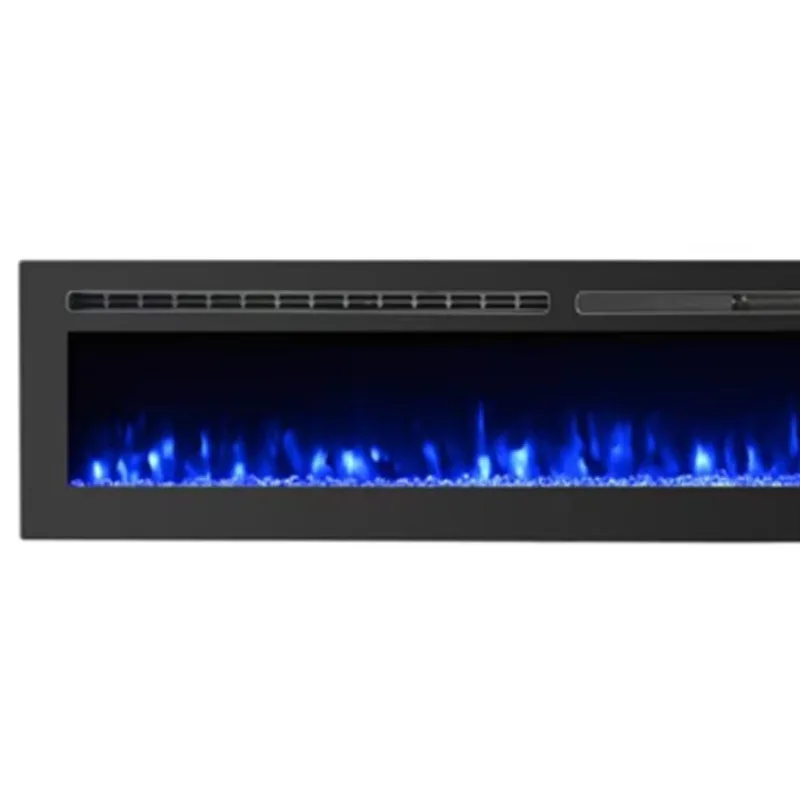 100 Inch Black Flat Tempered Glass Wall Screen Fire Place Electric Build-in Fireplace Heater