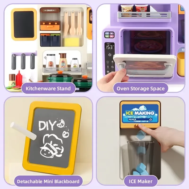 90cm Large Pretend Play Kitchen Set for Kids with Lights Sounds Sink Toy Food Accessories Educational Role Play Gift view 3