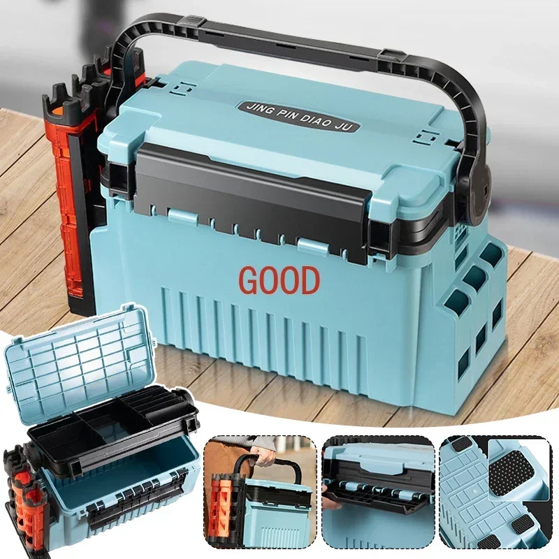 Large Multi-Function Fishing Box Pole Bait Organizer Lure Thickening Storage Box Fishing Accessories Tackle Box Pesca