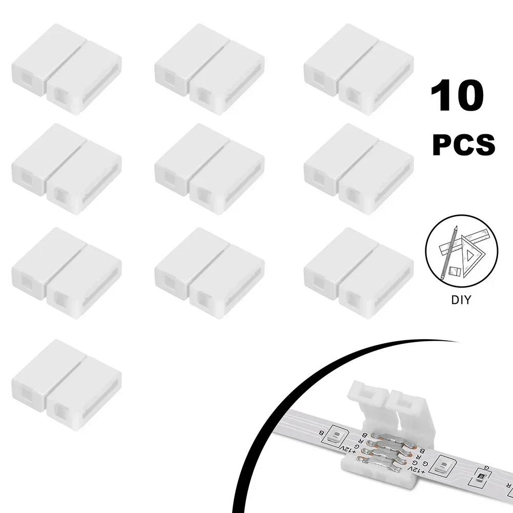 Solda Clip-on acoplador conector para RGB LED Strip Light, conector de solda fivela, 10mm, 4 pinos, 10pcs