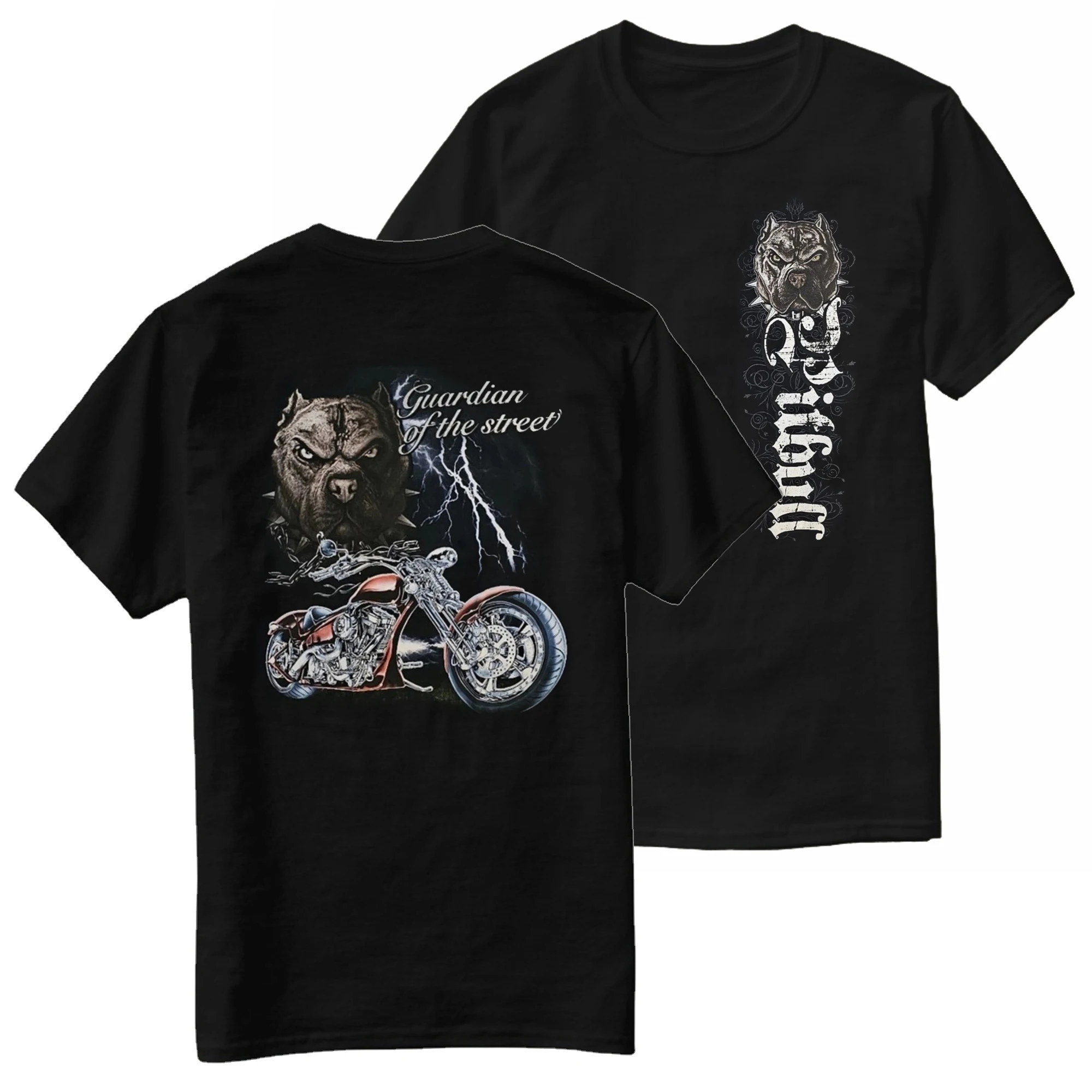 

Guardian of The Street Pitbull Motorcycle Lightning Biker T-Shirt 100% Cotton O-Neck Short Sleeve Summer Casual Mens T-shirt