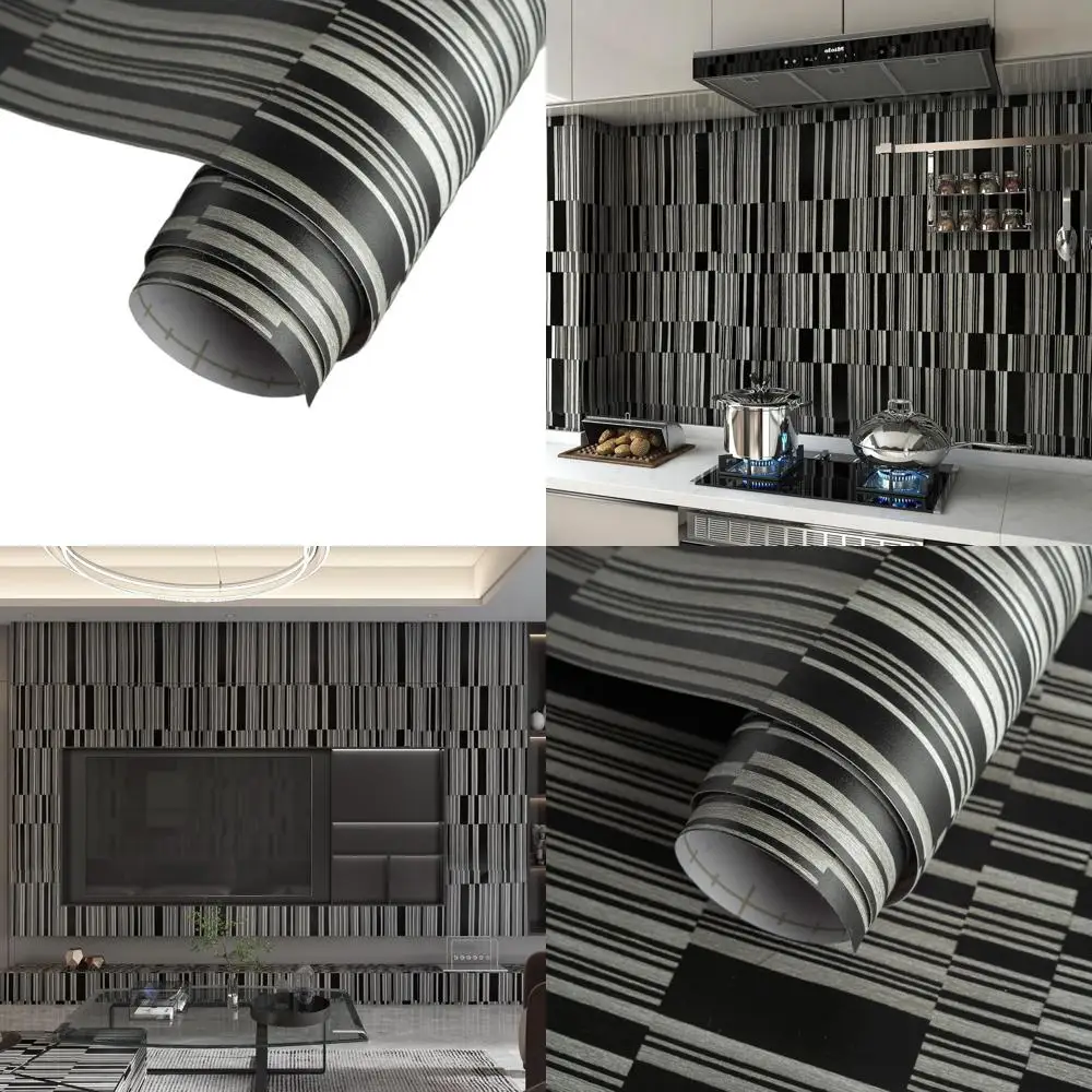 

Black and White Striped Peel-and-Stick Waterproof Vinyl Contact Paper for Kitchen Shelves, Cabinets, and Walls, 16x59 Inches, Ma