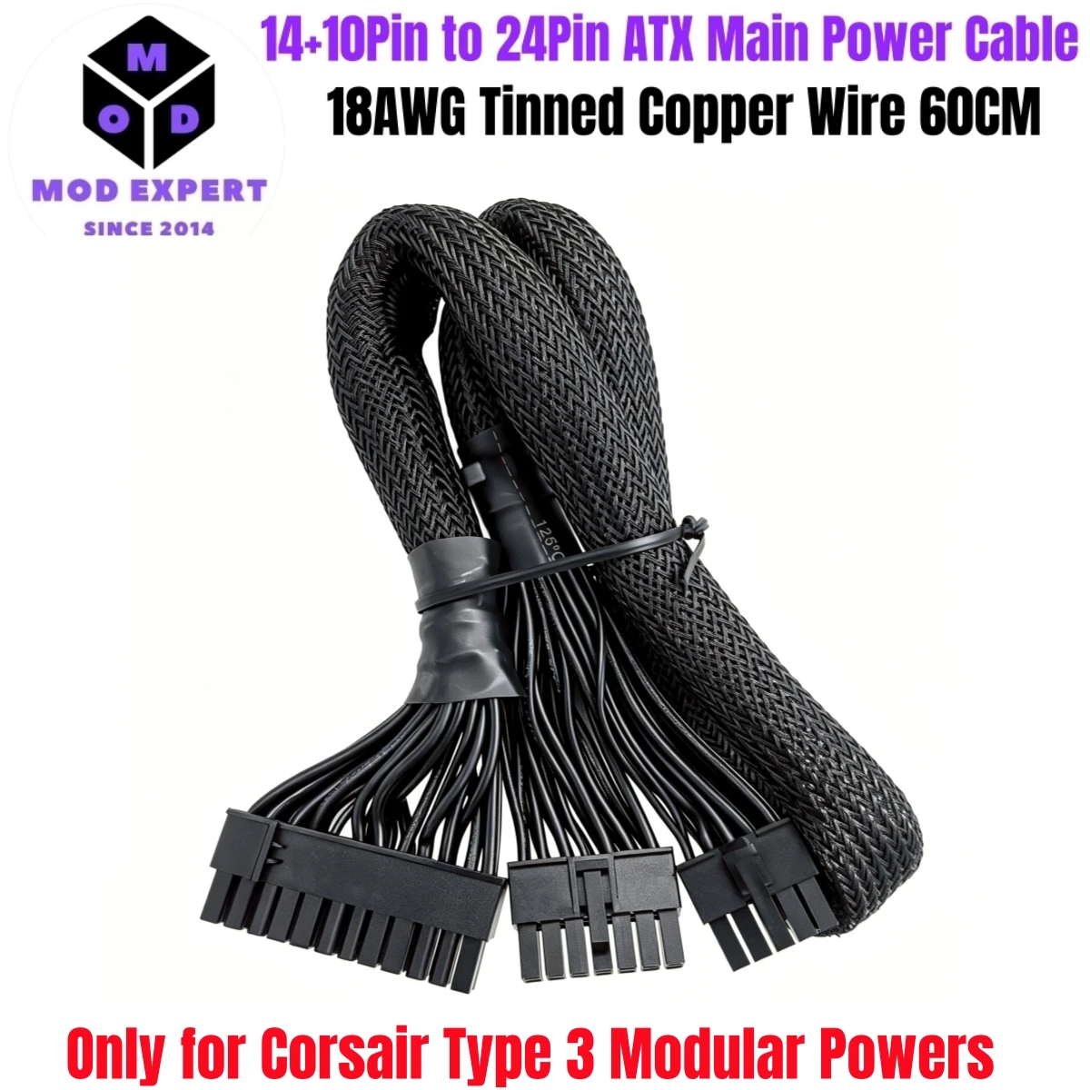 14+10Pin to 24Pin ATX Main Motherboard Power Cable for Corsair Type 3 RM1000 RM850 RM750 RM650 RM550 RM450 Yellow Label Modulars