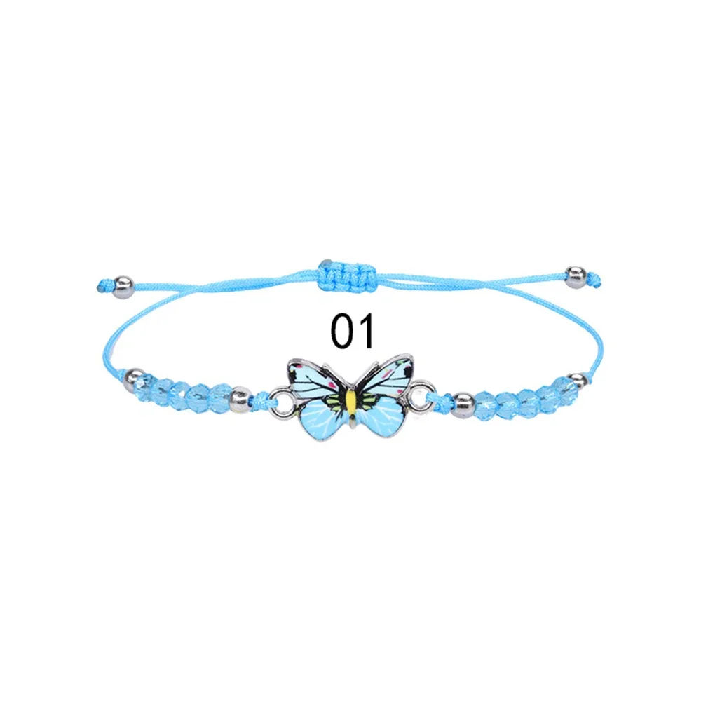 Crystal Butterfly Bead Geweven Touw Ketting Vrouwen Kids Sieraden Voor Meisjes Leuke Charm Sieraden Zomer Strand Accessoires