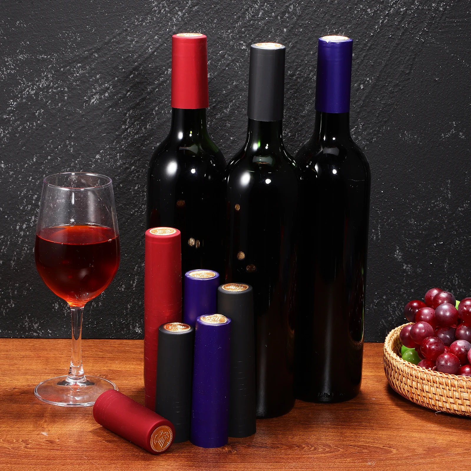 

150 pcs Seals Heat Red Sealing Film Plastic Capsules Stopper Fine Polished Decorative Heat Shrink Bottle Caps Bulk Quantity Wine