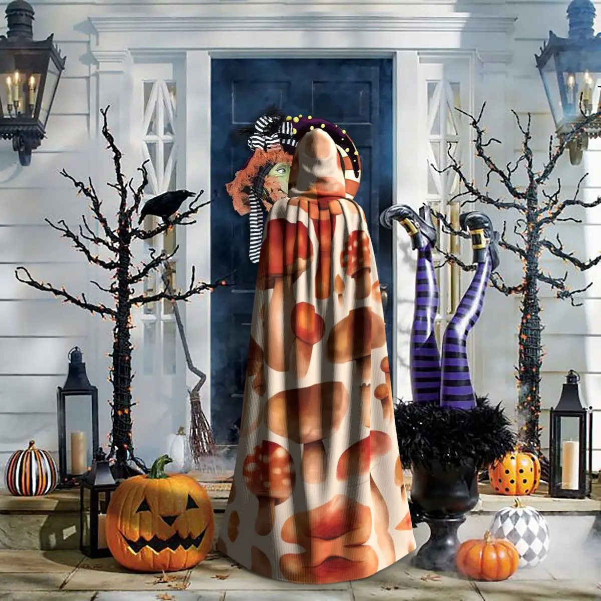 Hand Painted Mushroom Unisex Adult Cloak with Hood Long Witch Costume Cosplay image 5