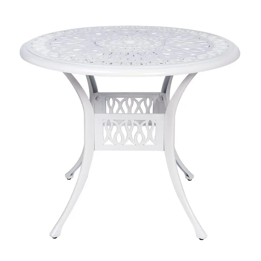 

Уличный круглый обеденный стол 35.4 фута, белый, из литого алюминия, в деревенском стиле, большой, с отверстием для зонта