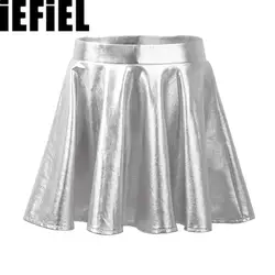 Kids Girls Metallic Dance Skirt Flared Pleated A-Line Mini Skater Skort Athletic Shiny Scooter Skirt with High Elastic Waistband