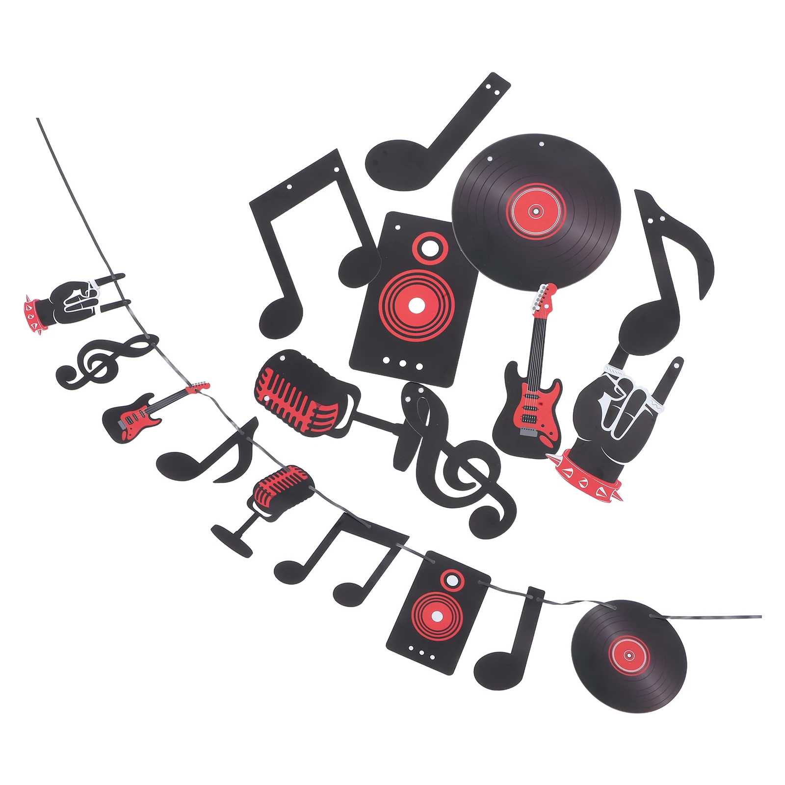 

2 Sets Note Garland Banners Rock Music Theme Party Decorations Record Wall Hanging Flags Paper Banner Flags Retro Record