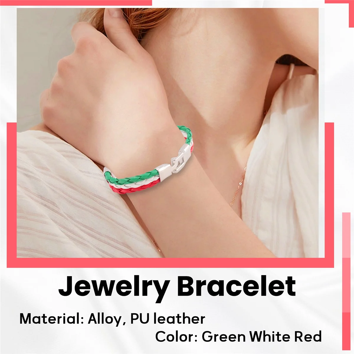 Ювелирный браслет FZFZ, браслет с итальянским флагом, кожаный сплав, для мужчин и женщин, зеленый, белый, красный (ширина 14 мм, длина 21,5 см)