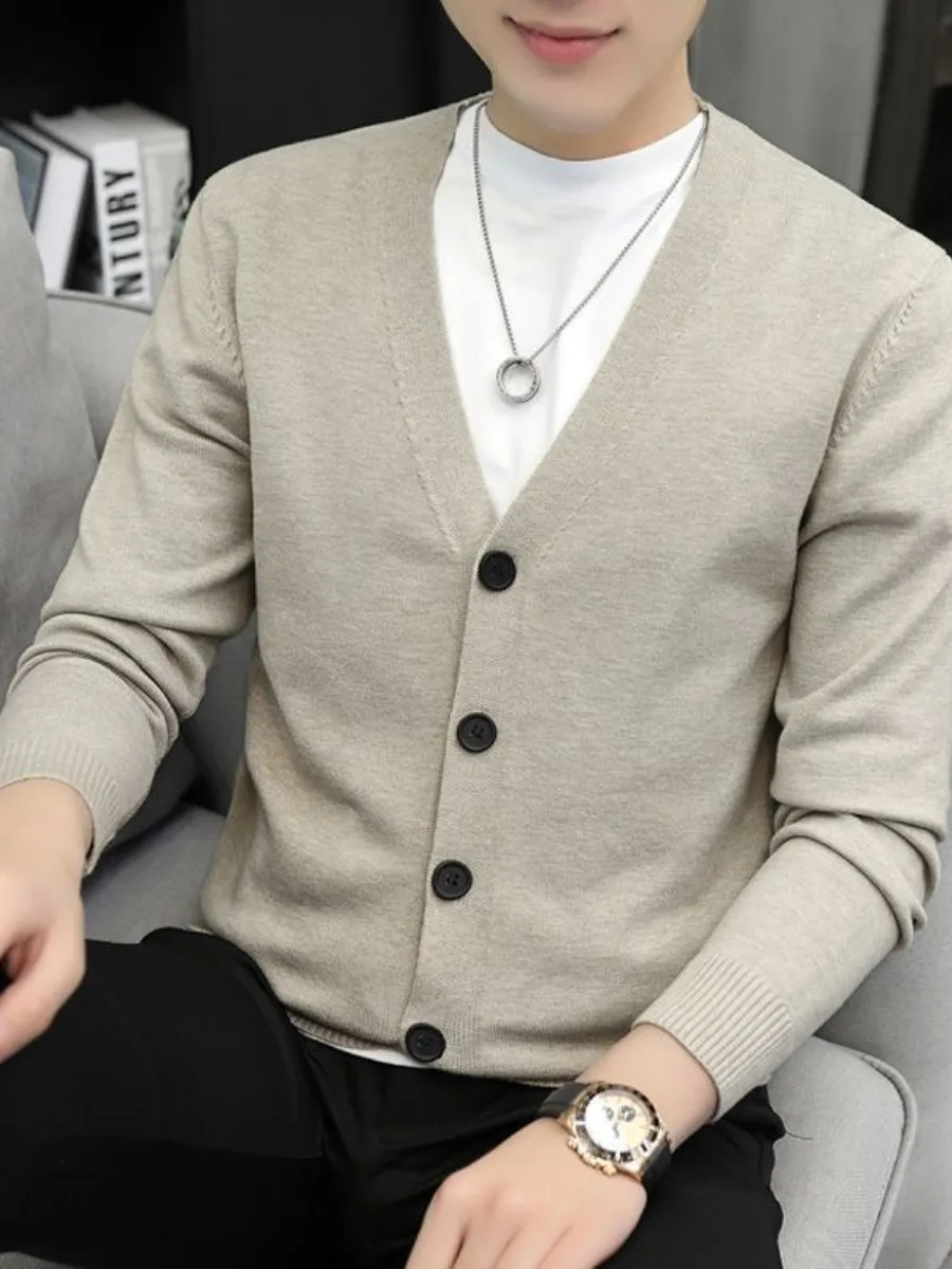 

Men's V-Ne Knitted Open Cardigan Long Sve Pure Color Spring Autumn Faionable Korean Sle Versatile Casual Sweater