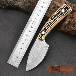 Sharp Fixed Blade Knife Simulated Bone Handle Outdoor Camping Mongolian Grilled Meat Cutter Survival Knife with Leather Case