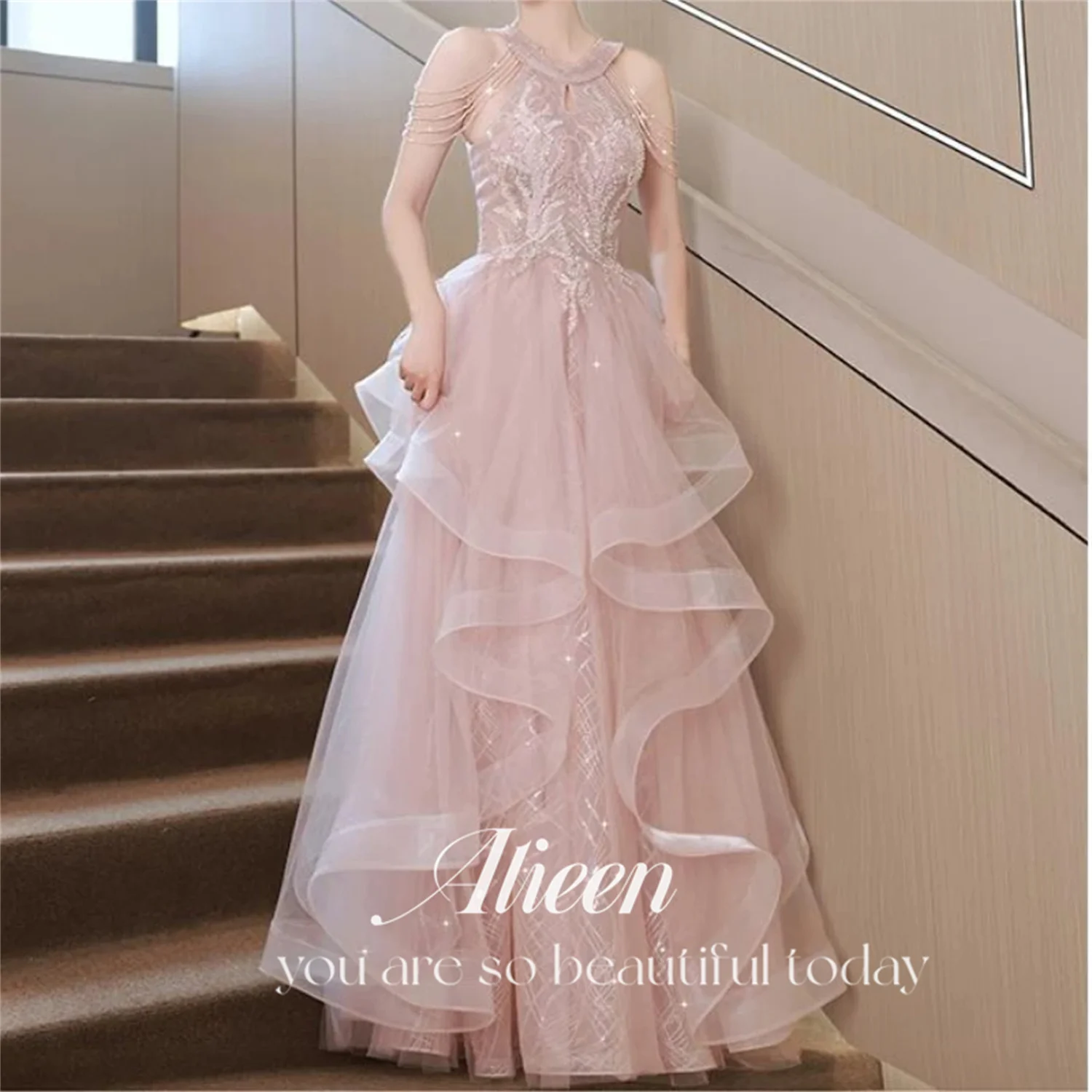 

Aileen Ruffles Pink Beads Dress Women Elegant Party Dresses 2024 for Wedding Guest Dress Woman Sharon Said Official Store Long