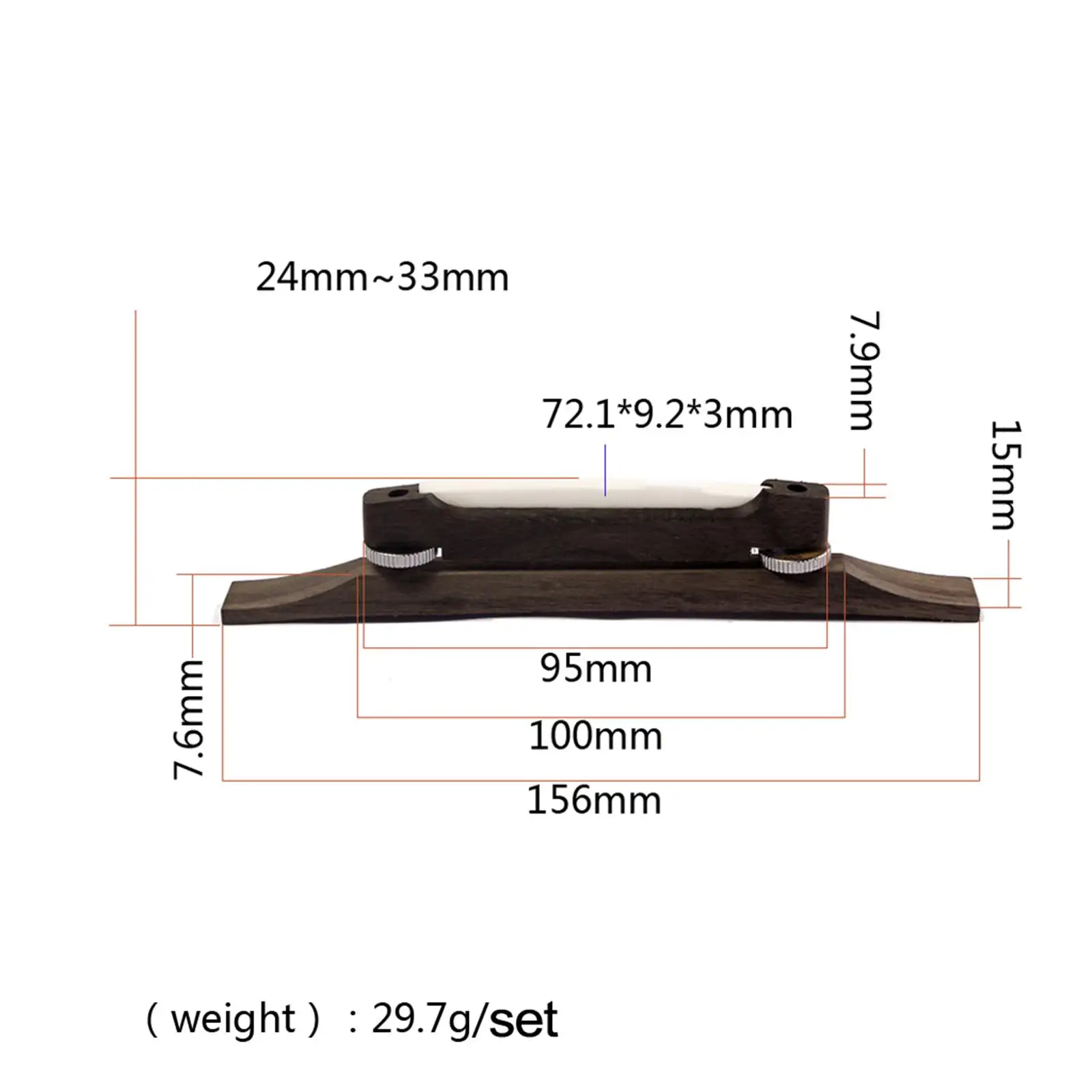 Wooden Archtop Guitar Bridge 156mm Bone Saddle Replacement Fretboard Part for Classic Acoustic Guitar