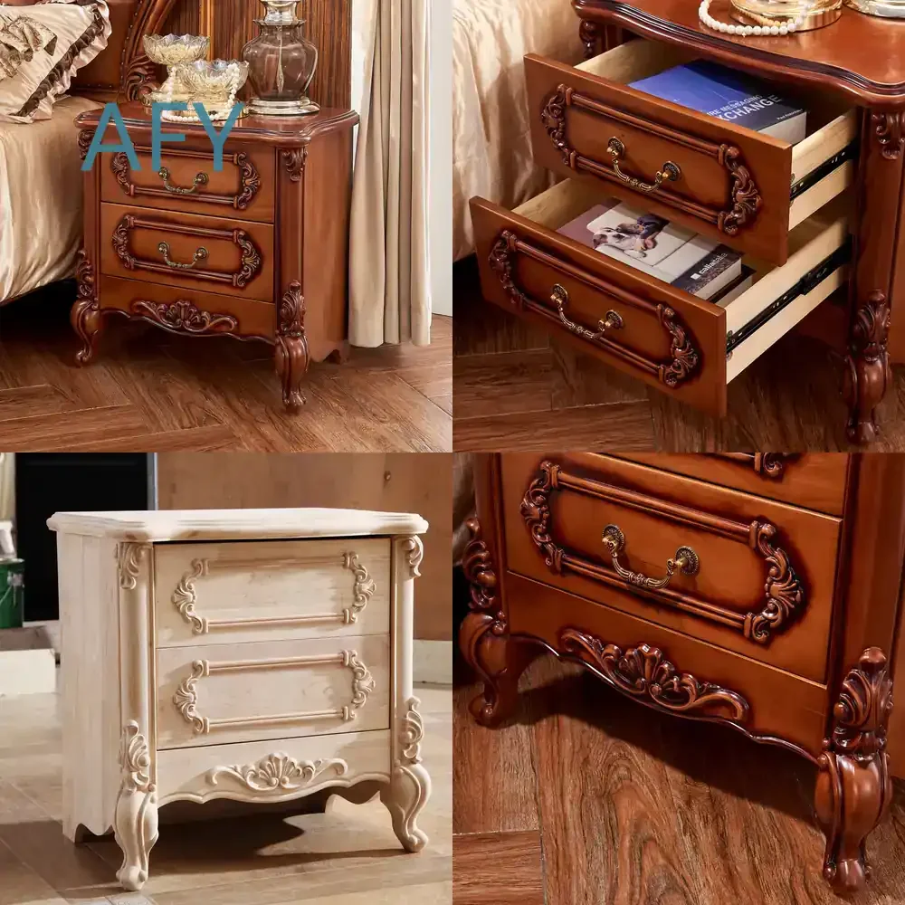 European Style Bedside Table for Bedroom Storage with Drawer and Carved Design for Modern Home Decor Furniture