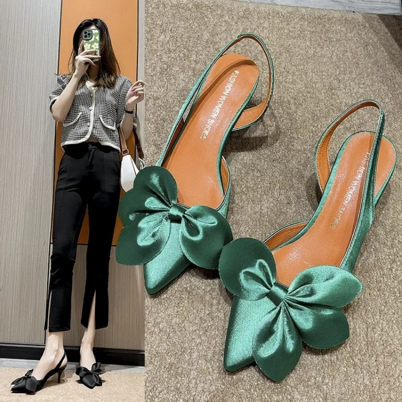 

Fashion Thin High Heels Slingback Sandals Pointed Toe Slip on Mules Shoes Ladies Elegant Shallow Pumps Party Dress Pumps