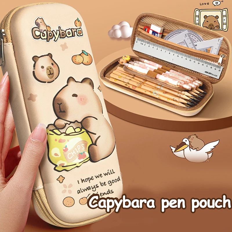 Mehr schicht ige Capybara Briefpapier Tasche Cartoon Bleistift Tasche multifunktion ale Aufbewahrung koffer niedlichen Stift beutel tragbare Schul bedarf