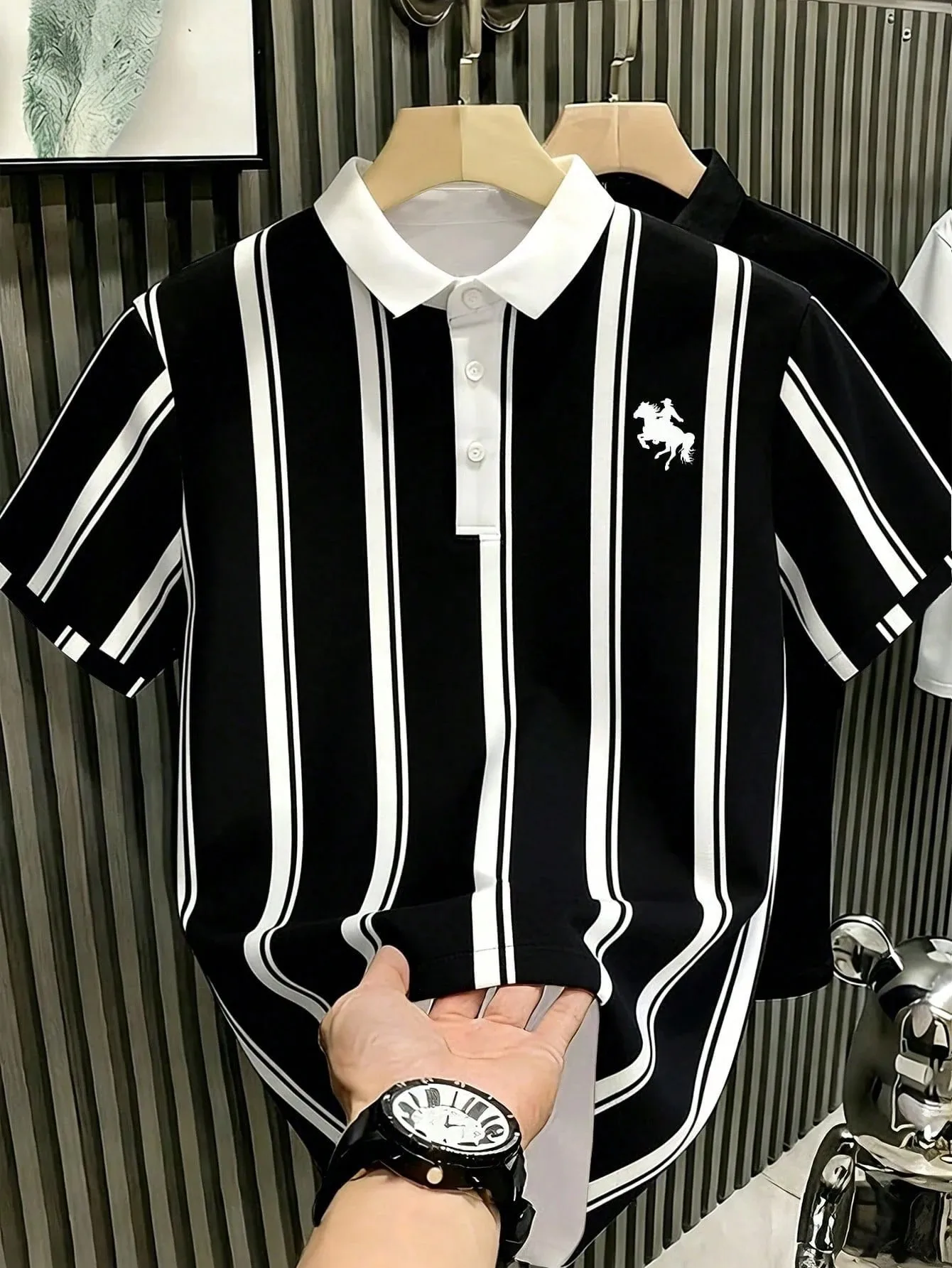 Summer Men's Polo Shirt with Stripes Print Breathable and Lightweight Casual and Fashionable Outdoor Men's Clothing