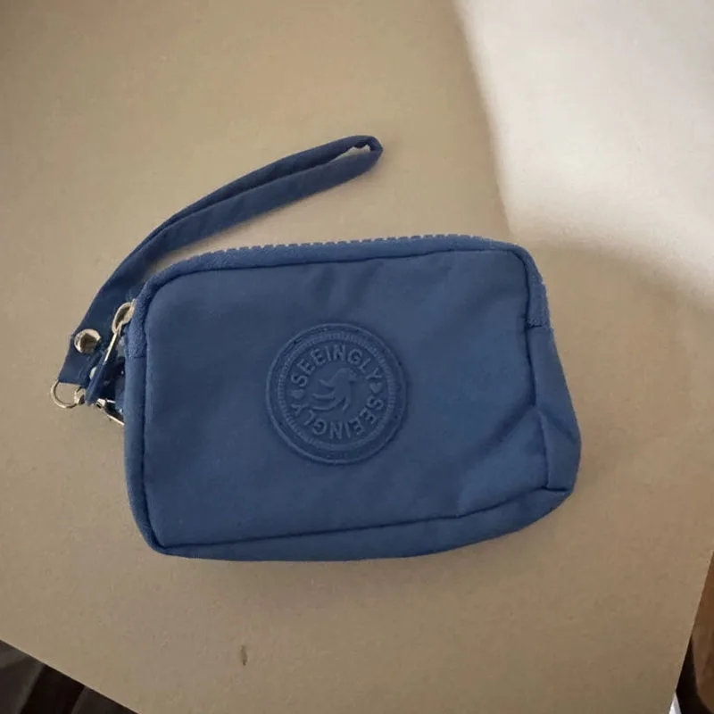 

Portable theree Layer Women Wallet Solid Color Waterproof Coin Purse with Keychain Nylon Zipper Clutch Bag Outdoor