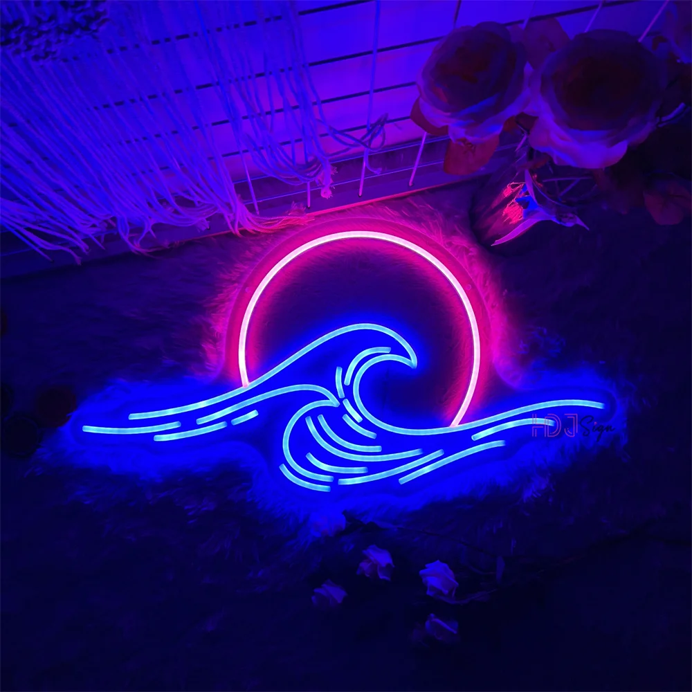 Sea Wave LED Neon Sign Art Wall Hanging Room Decor Sun Neon Lights   Lamps Party Kids Birthday Gift Home Bedroom Decoration