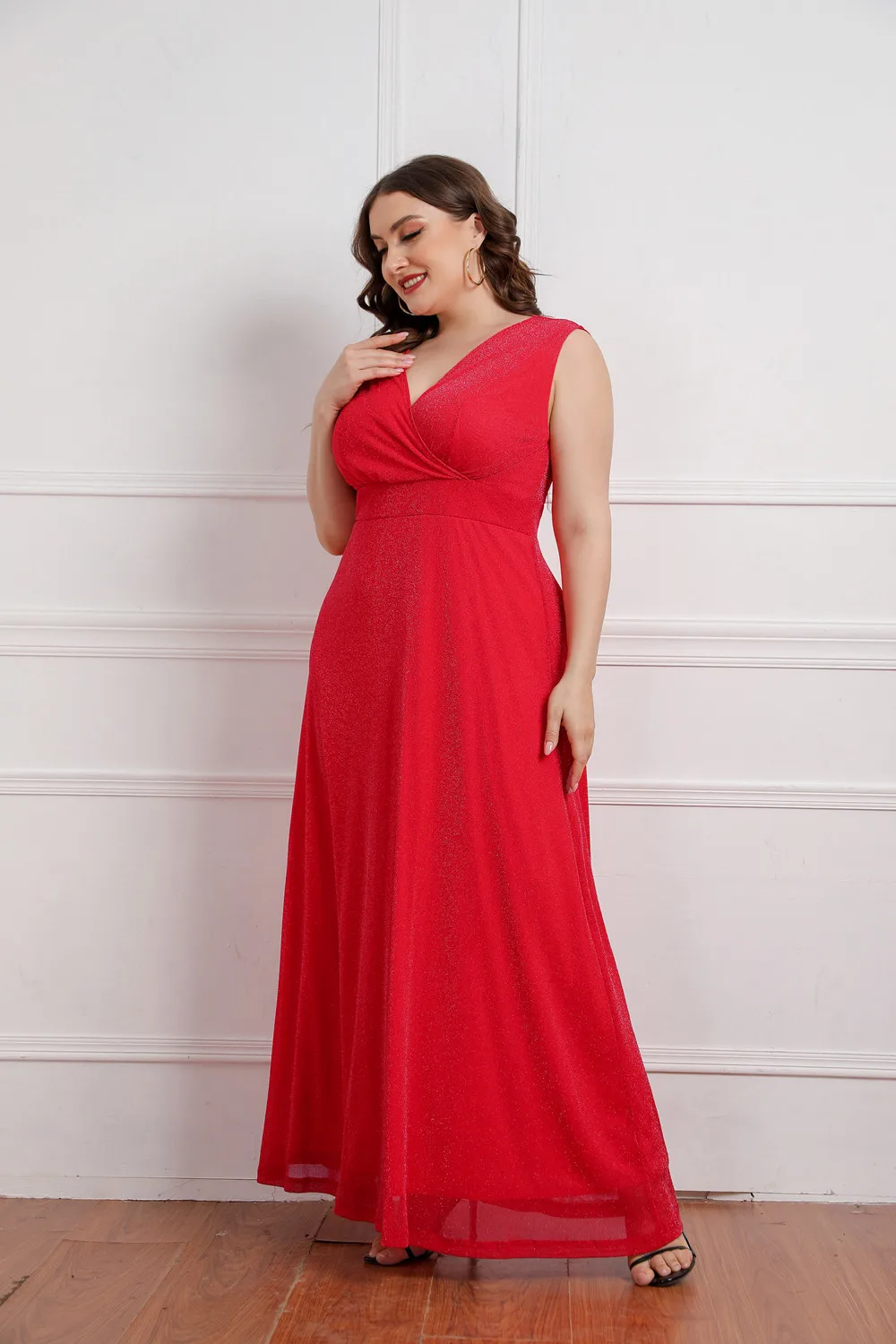 Plus Size V Neck Sleeveless Summer Party Evening Dresses For Women