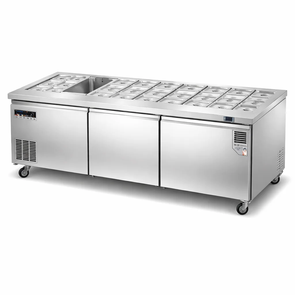 hp-Commercial Salad bar Chiller Stainless Steel Refrigerator Fruit Salad bar Refrigerated Salad Prep Table