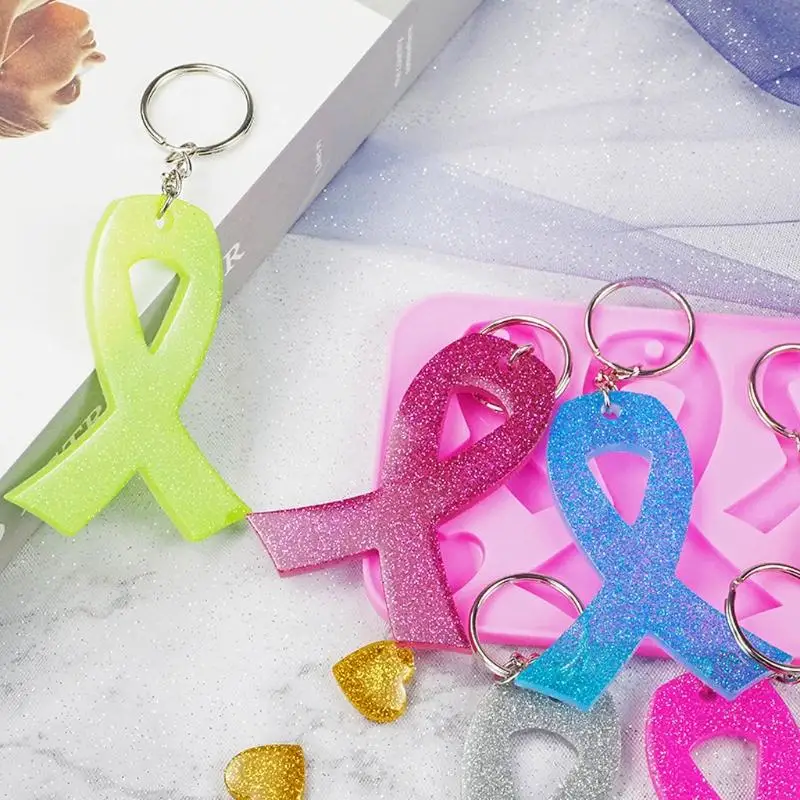 400A Shiny Glossy AIDS Awareness Bow Ornament Silicone Epoxy Resin Mold DIY Keychain Pendant for Valentine Gift Craft