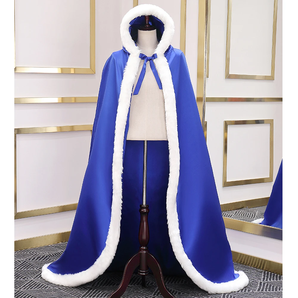 

Faux Fur Edge Wedding Coat jacket Satin Bridal Capes Wedding Wrap Bride Shawl Cloak With Hood Customized