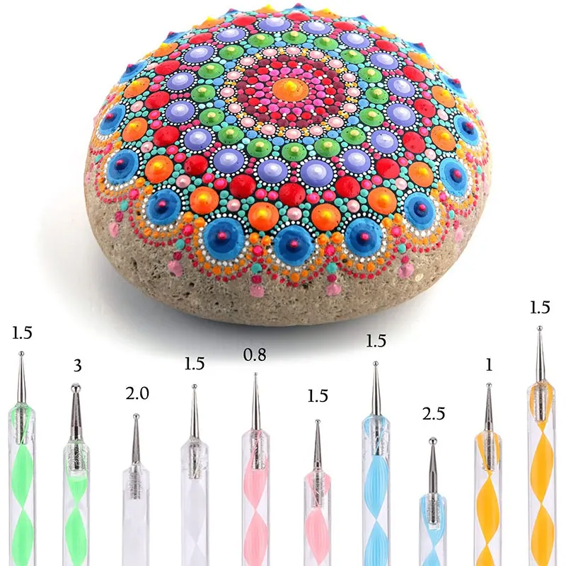 A20F-Mandala Art Dotting Tools 18er-Set inklusive 4 Mandala-Schablonen, 8 Acrylstäben, Farbtablett und 5 doppelseitigen Dotting-Tools