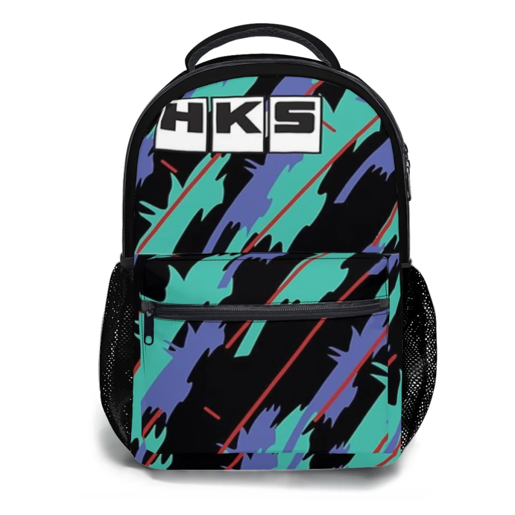 HKS Retro Pattern กระเป๋าเป้สะพายหลังอเนกประสงค์ความจุขนาดใหญ่กระเป๋าเป้สะพายหลังกันน้ําล้างทําความสะอาดได้กระเป๋าคอมพิวเตอร์ Unisex