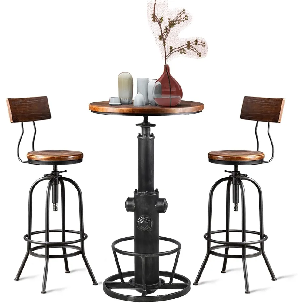 

3-Piece Bar Table (38.6"-48.4") &2 Backrest Stools (26"-32") Set for Pub Kitchen Dining Living Party Bistro Breakfast,Swivel Top
