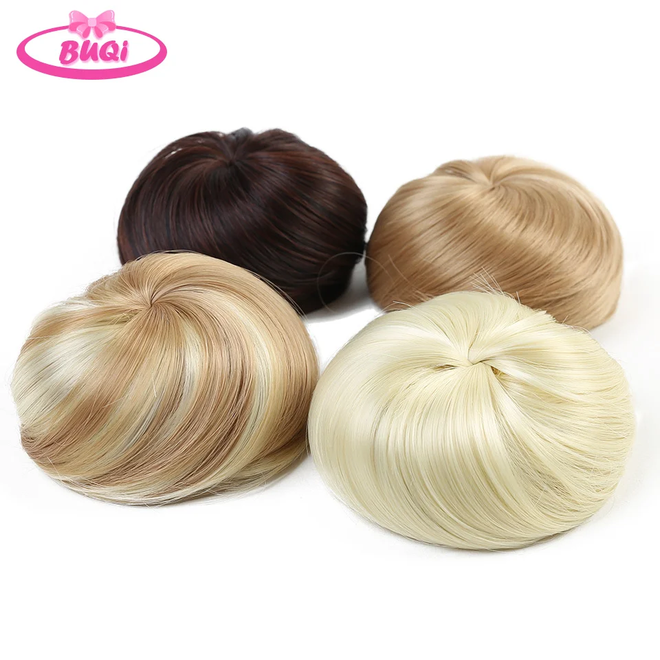 BUQI-Elástico Sintético Cabelo Bun Scrunchie, Chignons Encaracolados, Corda Do Cabelo, Alta Temperatura, Clipe Falso Natural, extensões De Rabo De Cavalo