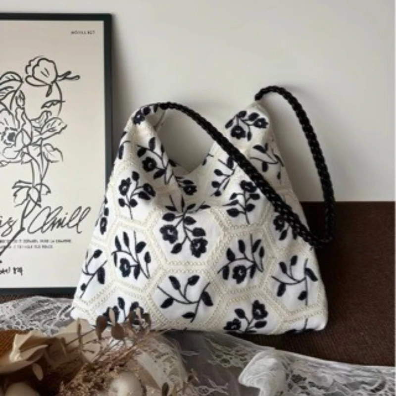 Embroidered Minimalist Tote Bag for Women Shoulder Bags Versatile Shopping Bag Class Bags for Girl Designer Bags Сумка Женская