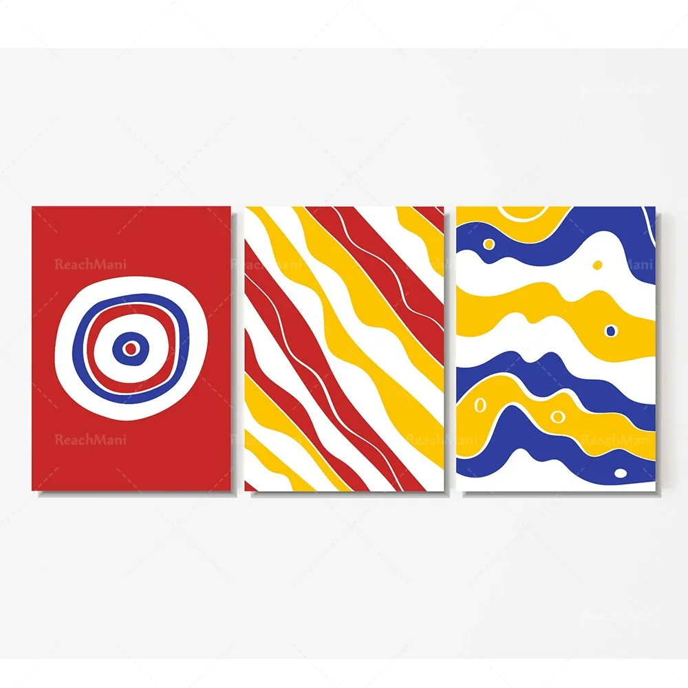 （Unframe 3PCS）-Bauhaus, abstract 3 piece set of prints, yellow blue red wall art printing picture contemporary printing galle