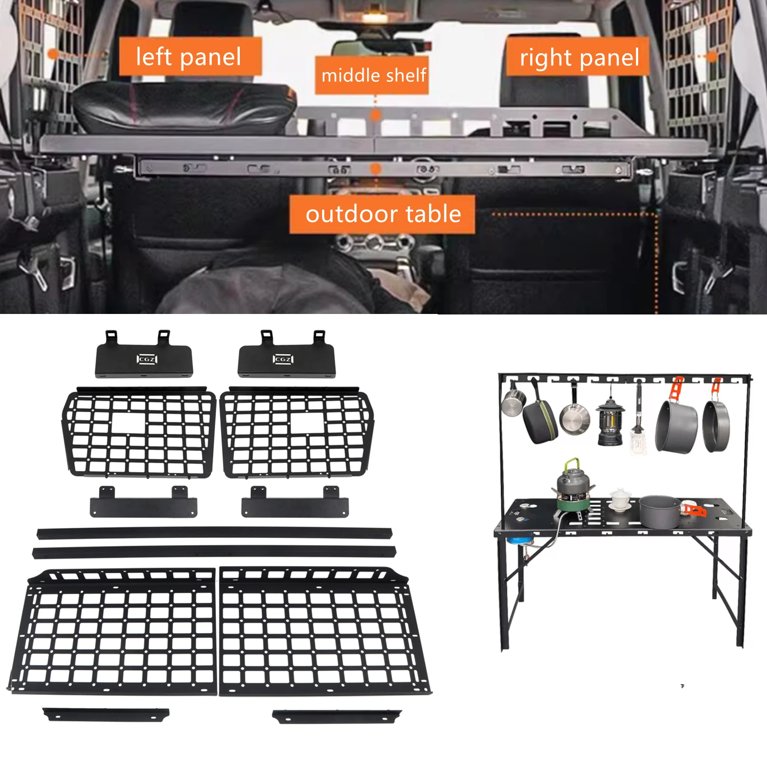 Tylna półka bagażnika Panele modułowe Organizery Stół zewnętrzny Pasuje do Land Rover Discovery 3 LR3 / Discovery 4 LR4 2004-2016