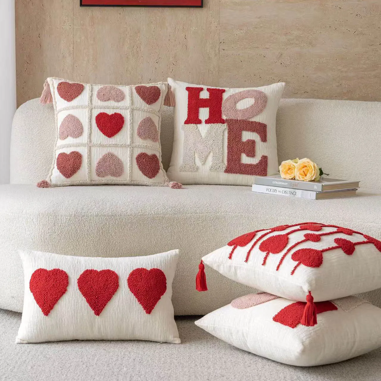 Modern simple ins wind throw pillow love three-dimensional embroidery cushion red letter pillow bedside sofa pillow cover