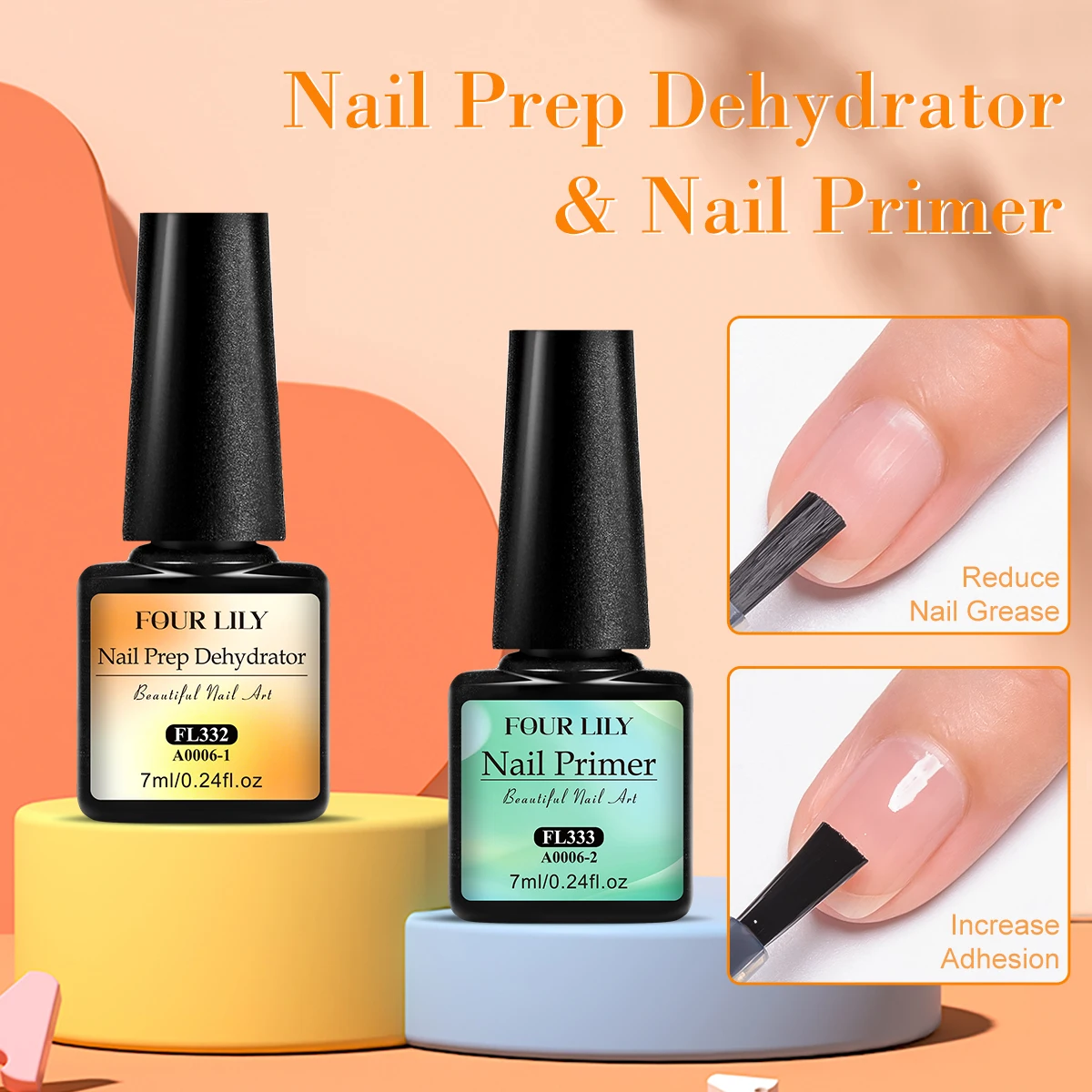 7ml Nail Dehydrator and Nail Primer Acid Free Natural Nail Prep for Acrylic and UV Gel Nail Polish Fast Dry Superior Bonding Set