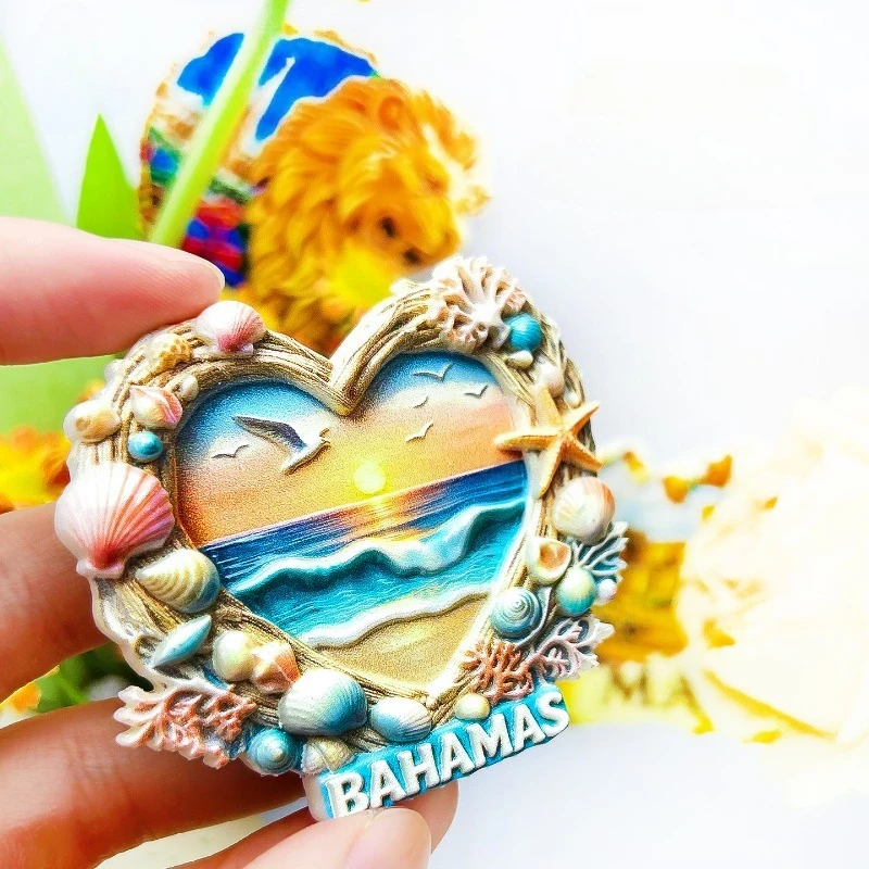 Bahamas Beach Fridge Magnet - Charming 3D Heart Vine Souvenir Unique Tropical Gift for Travel & Coastal Home Decor